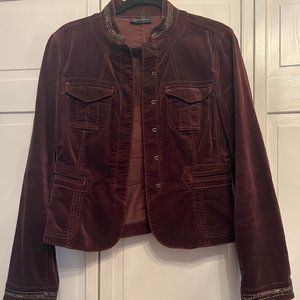 Context Velvet Brown Jacket with Bead Trim, Size 8